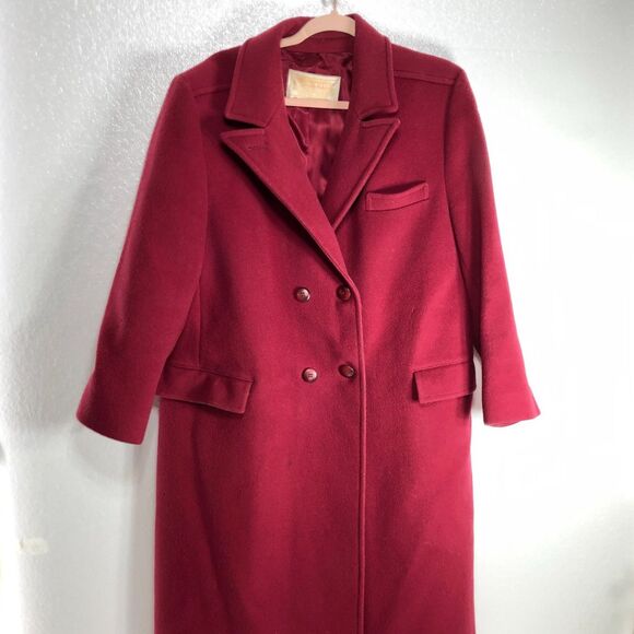 Pendleton Vintage Trench Coat Womens Size 14 Maroon Red 100% Wool Made in USA - Picture 1 of 14